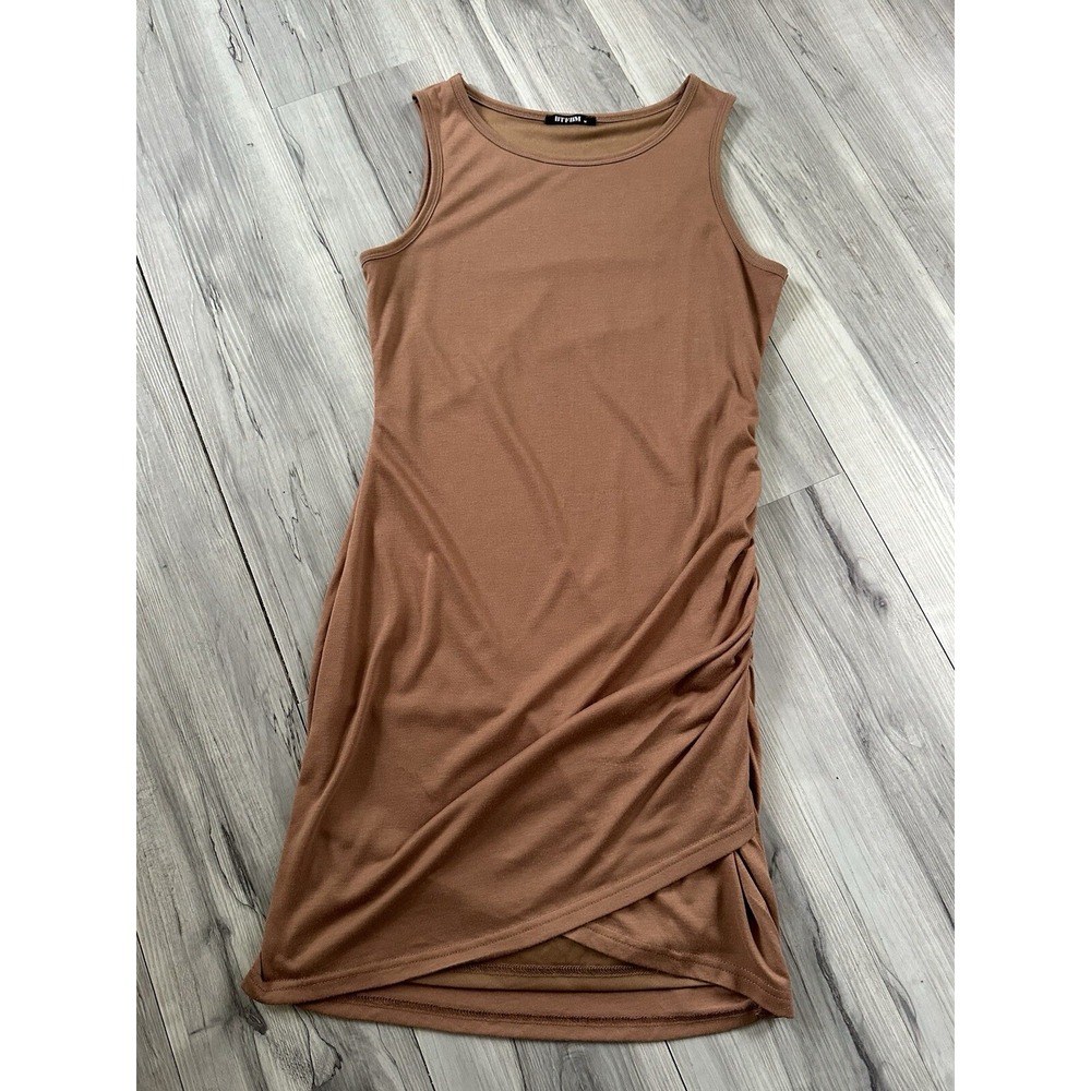 BTFBM Ruched Viscose Mini Dress Size‎ M Brown Fitted Comfy Layers
